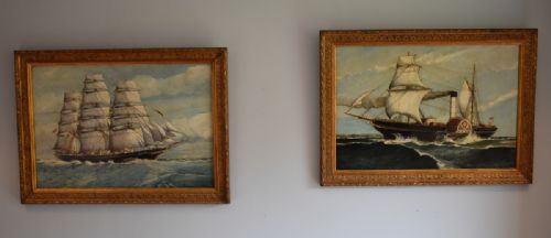 pair of oil paintings of famous ships - CATEGORY: ANTIQUE ART - DATED 1930