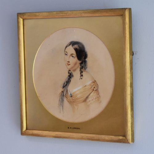 watercolour portrait of a young woman by benjamin richard green - CATEGORY: ANTIQUE ART - DATED VICTORIAN