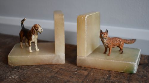 pair of fox and hound deco bookends - CATEGORY: ANTIQUE MISCELLANEOUS - DATED 1930