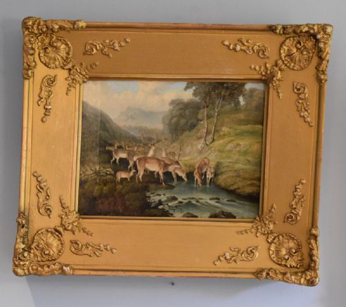 PAIR OF FINE OIL PAINTINGS OF DOGS AND DEER - ADDITIONAL PHOTO 1