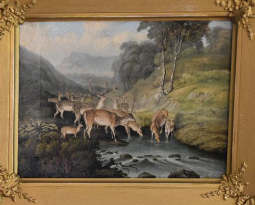 PAIR OF FINE OIL PAINTINGS OF DOGS AND DEER - ADDITIONAL PHOTO 3