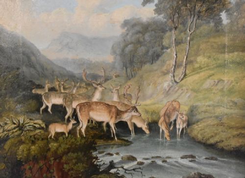 PAIR OF FINE OIL PAINTINGS OF DOGS AND DEER - ADDITIONAL PHOTO 4