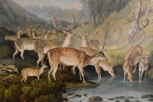 PAIR OF FINE OIL PAINTINGS OF DOGS AND DEER - ADDITIONAL PHOTO 5