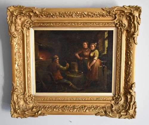 dutch oil painting after teniers - CATEGORY: ANTIQUE ART - DATED 1850