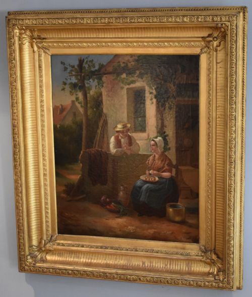 large victorian oil painting in superb gilt frame - CATEGORY: ANTIQUE ART - DATED 1860