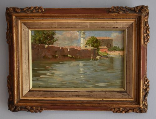 venetian oil painting by jeanbaptiste valentinelli - CATEGORY: ANTIQUE ART - DATED 1940