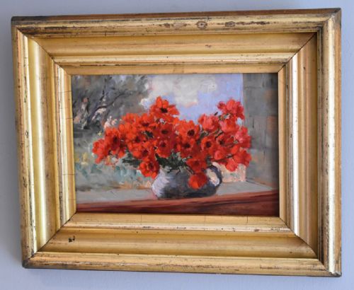 italian oil painting of flowers - CATEGORY: ANTIQUE ART - DATED 1920