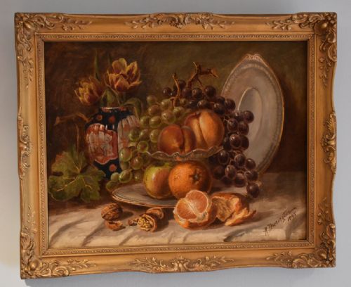 victorian still life oil painting by adunnington - CATEGORY: ANTIQUE ART - DATED VICTORIAN