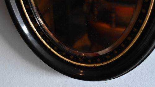 SMALL VICTORIAN EBONISED AND GILT OVAL MIRROR - ADDITIONAL PHOTO 5