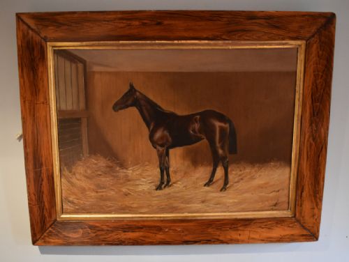fine oil painting of a horse by madams - CATEGORY: ANTIQUE ART - DATED 1900