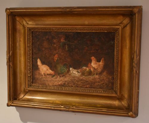 FINE DUTCH OIL PAINTING OF CHICKENS - ADDITIONAL PHOTO 1