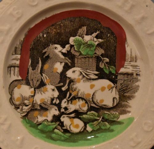 RARE VICTORIAN CHILDREN'S PLATE WITH RABBITS - ADDITIONAL PHOTO 1