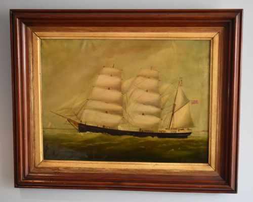 fine victorian marine oleograph - CATEGORY: ANTIQUE ART - DATED 1870