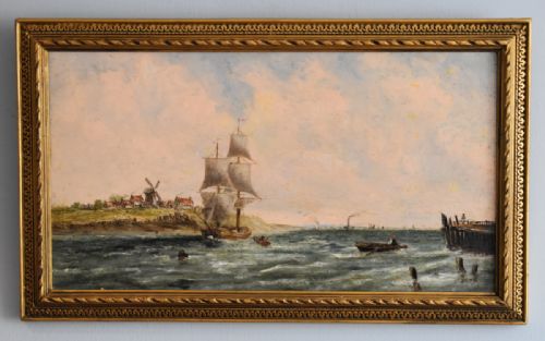 dutch coastal scene oil painting - CATEGORY: ANTIQUE ART - DATED 1860