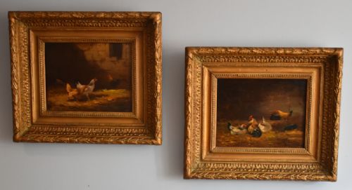 FINE PAIR OF OIL PAINTINGS OF CHICKENS - ADDITIONAL PHOTO 1