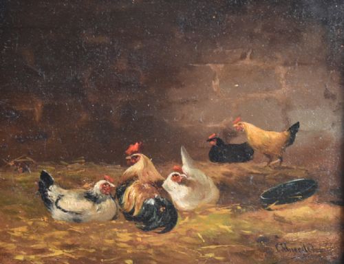 FINE PAIR OF OIL PAINTINGS OF CHICKENS - ADDITIONAL PHOTO 2