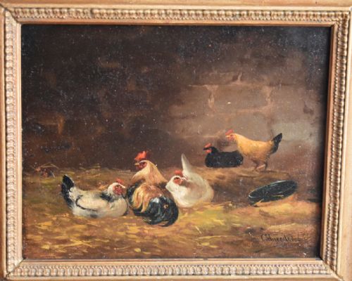 FINE PAIR OF OIL PAINTINGS OF CHICKENS - ADDITIONAL PHOTO 6