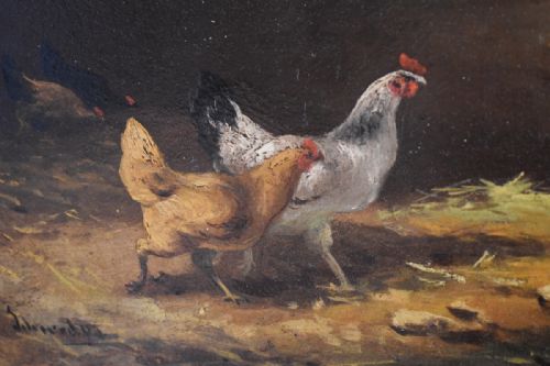 FINE PAIR OF OIL PAINTINGS OF CHICKENS - ADDITIONAL PHOTO 10