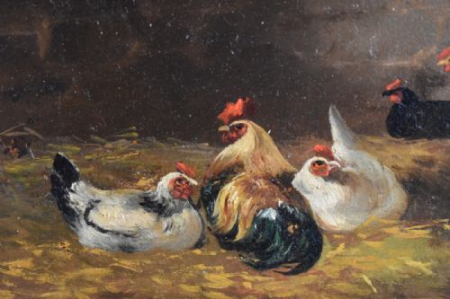 FINE PAIR OF OIL PAINTINGS OF CHICKENS - ADDITIONAL PHOTO 11