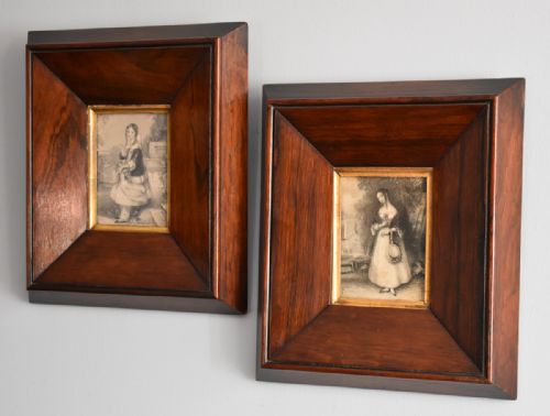 pair of early victorian prints in superb rosewood frames - CATEGORY: ANTIQUE ART - DATED VICTORIAN