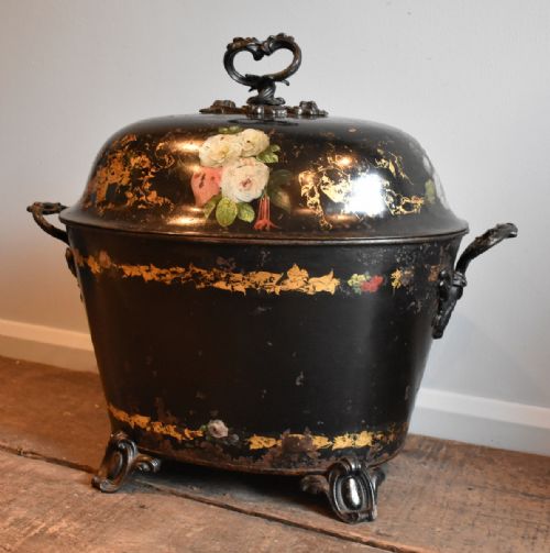 victorian toleware coal scuttle or box - CATEGORY: ANTIQUE METAL - DATED 1860