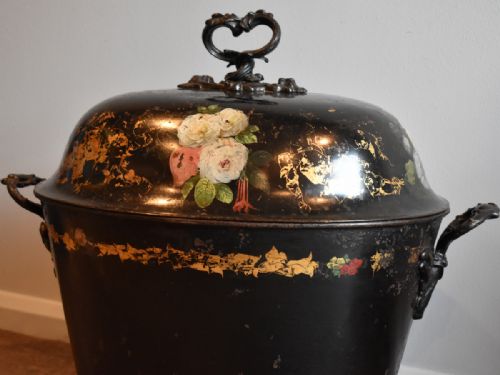 VICTORIAN TOLEWARE COAL SCUTTLE OR BOX - ADDITIONAL PHOTO 1