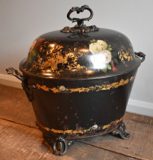 VICTORIAN TOLEWARE COAL SCUTTLE OR BOX - ADDITIONAL PHOTO 2