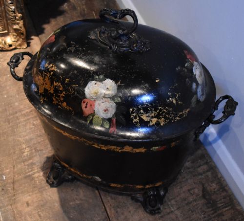 VICTORIAN TOLEWARE COAL SCUTTLE OR BOX - ADDITIONAL PHOTO 3