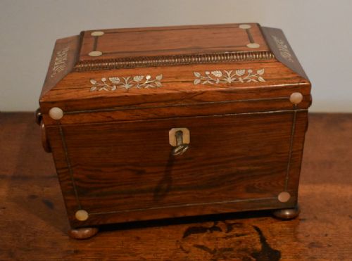 fine small regency inlaid rosewood tea caddy - CATEGORY: ANTIQUE BOXES - DATED REGENCY