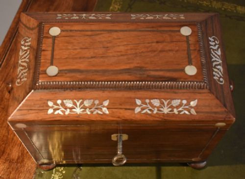 FINE SMALL REGENCY INLAID ROSEWOOD TEA CADDY - ADDITIONAL PHOTO 1