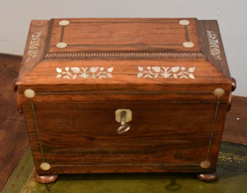 FINE SMALL REGENCY INLAID ROSEWOOD TEA CADDY - ADDITIONAL PHOTO 2