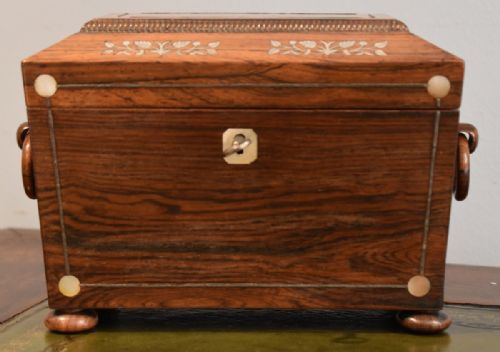 FINE SMALL REGENCY INLAID ROSEWOOD TEA CADDY - ADDITIONAL PHOTO 3