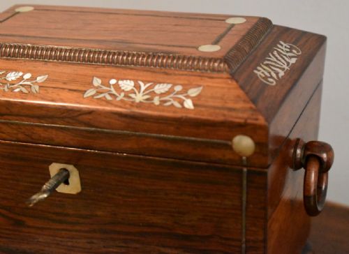 FINE SMALL REGENCY INLAID ROSEWOOD TEA CADDY - ADDITIONAL PHOTO 4