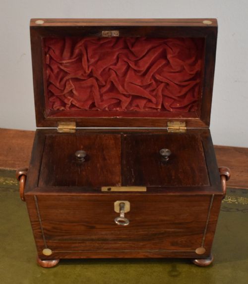 FINE SMALL REGENCY INLAID ROSEWOOD TEA CADDY - ADDITIONAL PHOTO 5