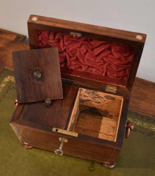 FINE SMALL REGENCY INLAID ROSEWOOD TEA CADDY - ADDITIONAL PHOTO 7