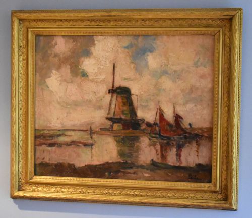 post impressionist dutch landscape oil painting - CATEGORY: ANTIQUE ART - DATED 1920