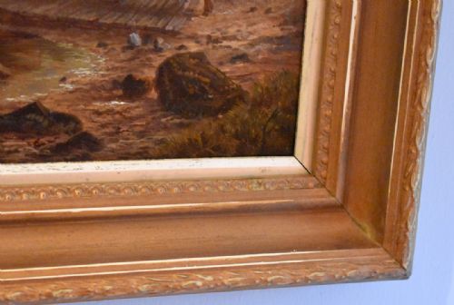 VICTORIAN OIL PAINTING OF A FARMER WAITING FOR A FERRY - ADDITIONAL PHOTO 4