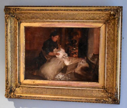 fine impressionist oil painting domestic scene - CATEGORY: ANTIQUE ART - DATED 1900