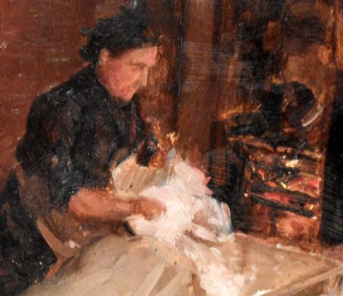 FINE IMPRESSIONIST OIL PAINTING DOMESTIC SCENE - ADDITIONAL PHOTO 4