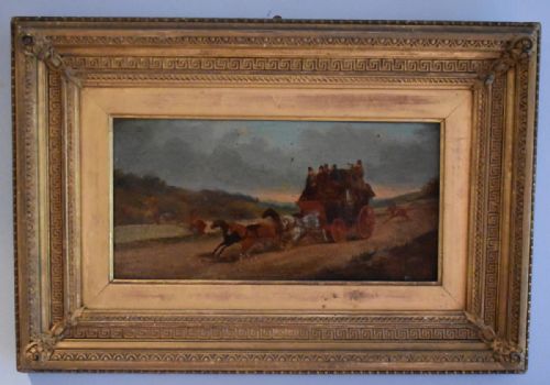 SET OF THREE VICTORIAN PAINTED PRINTS OF COACHING SCENES - ADDITIONAL PHOTO 4