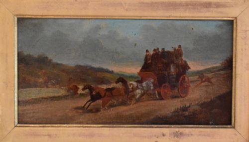 SET OF THREE VICTORIAN PAINTED PRINTS OF COACHING SCENES - ADDITIONAL PHOTO 5