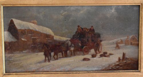 SET OF THREE VICTORIAN PAINTED PRINTS OF COACHING SCENES - ADDITIONAL PHOTO 7