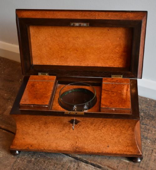 SUPERB REGENCY AMBOYNA TEA CADDY - ADDITIONAL PHOTO 4