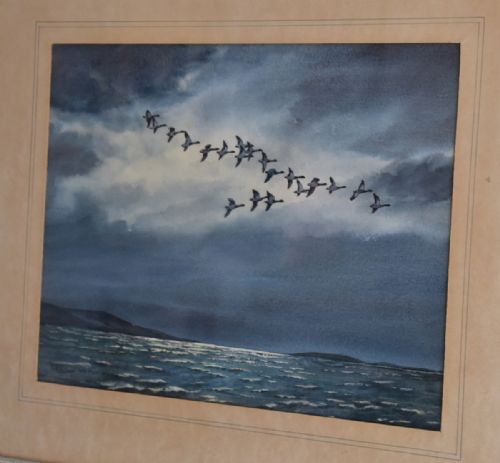 'WILD GEESE OFF THE WESTERN ISLES' WATERCOLOUR BY CECIL HODGKINSON - ADDITIONAL PHOTO 1