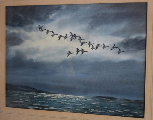 'WILD GEESE OFF THE WESTERN ISLES' WATERCOLOUR BY CECIL HODGKINSON - ADDITIONAL PHOTO 5
