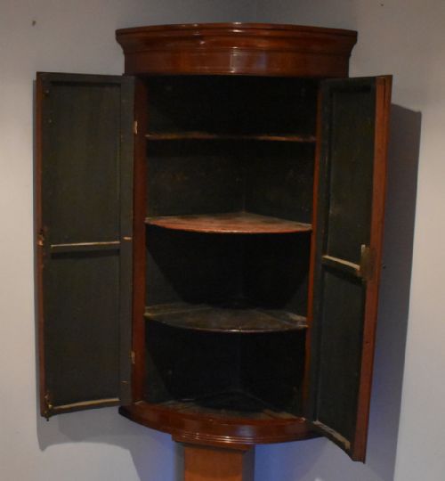 GEORGIAN MAHOGANY INLAID BOW FRONT CORNER CUPBOARD - ADDITIONAL PHOTO 7