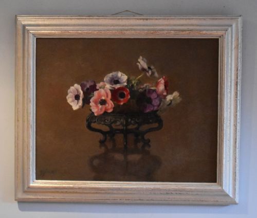 art deco period still life oil painting of flowers - CATEGORY: ANTIQUE ART - DATED 1920