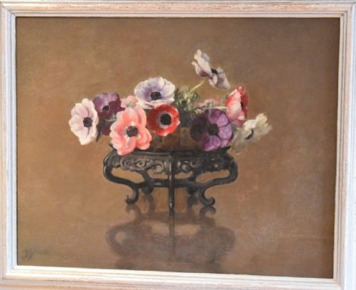 ART DECO PERIOD STILL LIFE OIL PAINTING OF FLOWERS - ADDITIONAL PHOTO 1