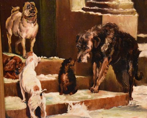 SUPERB VICTORIAN OIL PAINTING OF A GROUP OF DOGS - ADDITIONAL PHOTO 4