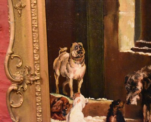 SUPERB VICTORIAN OIL PAINTING OF A GROUP OF DOGS - ADDITIONAL PHOTO 5